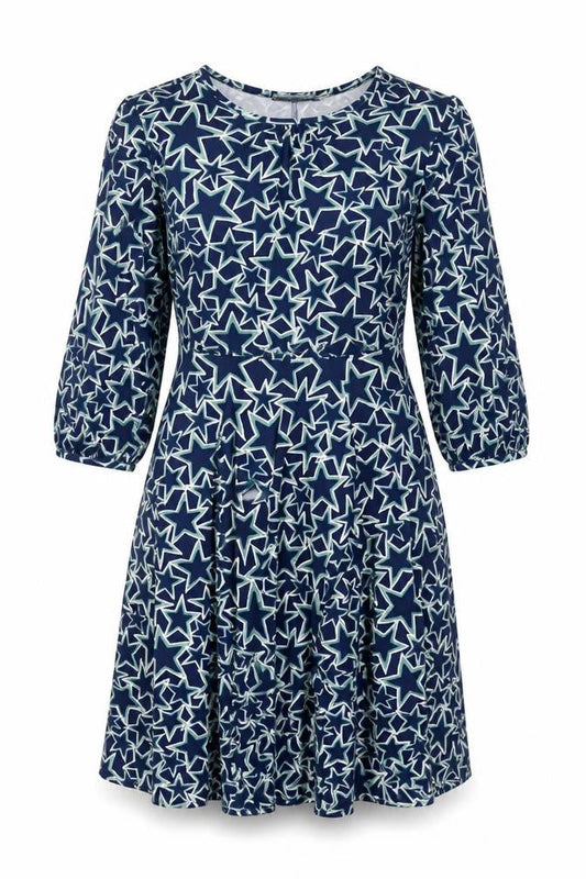 Oasis Women’s Blue Star Print Fit & Flare Knee Length Dress Size S