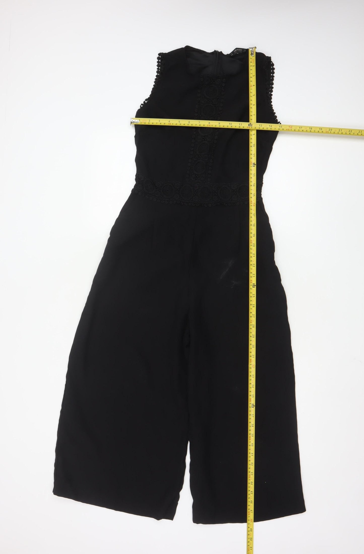 Zara Basic Women Black Sleeveless Lace Trim Jumpsuit Size S