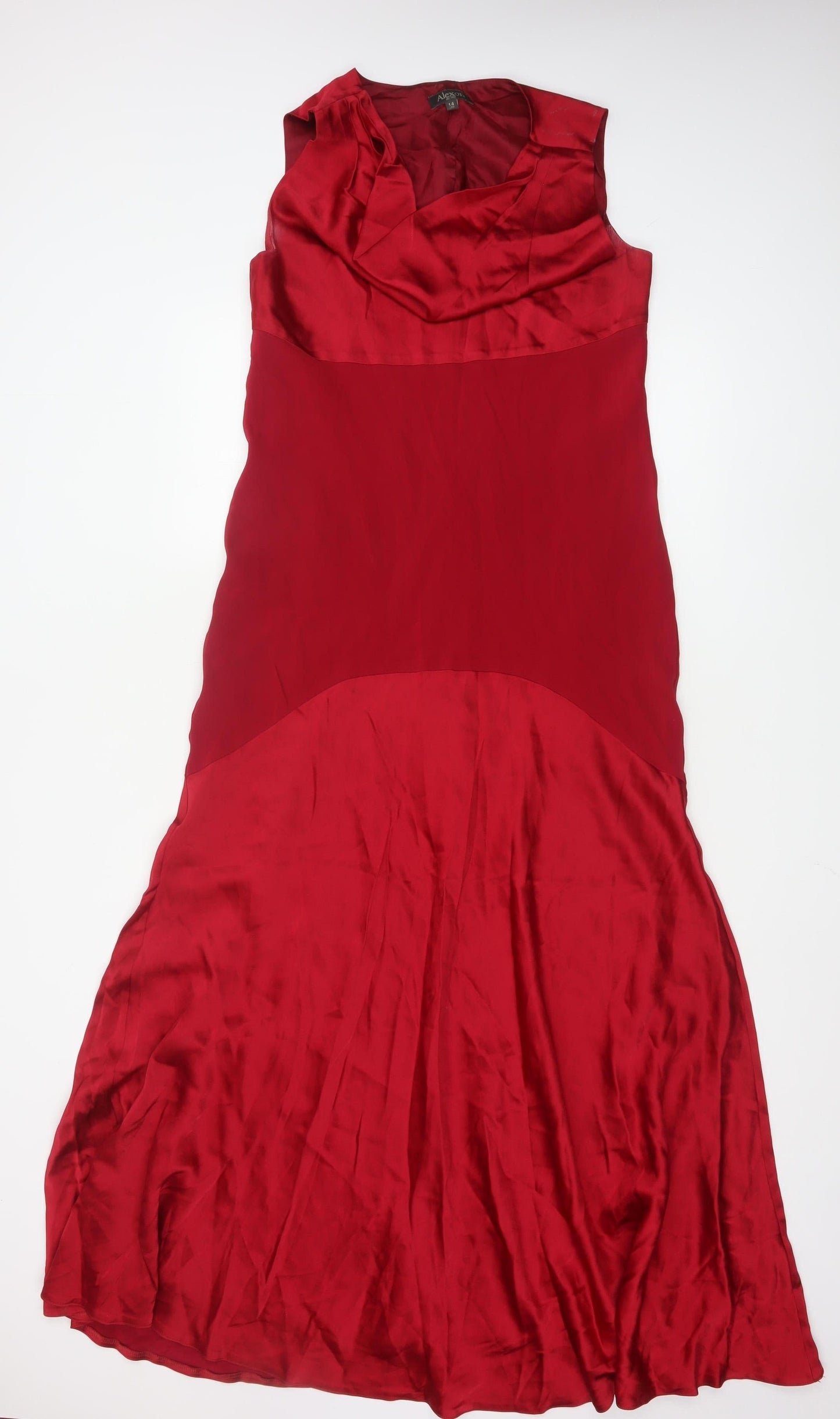 Alexon Women Red Silk Sleeveless Long Fit & Flare Dress Size 14