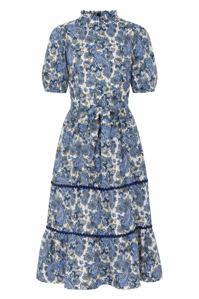 Next Women's Blue Paisley Midi Fit & Flare Dress Size 10