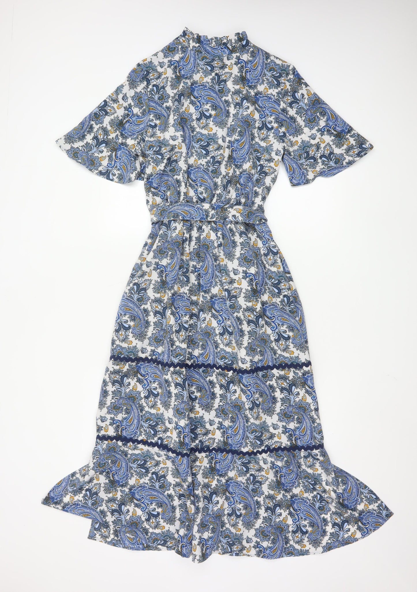 Next Women's Blue Paisley Midi Fit & Flare Dress Size 10