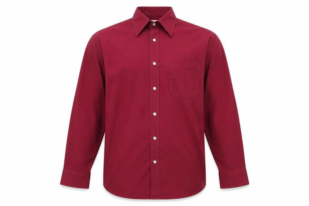 Marks & Spencer St Michael Men's Red 14.5in Long Sleeve Button-Up Shirt