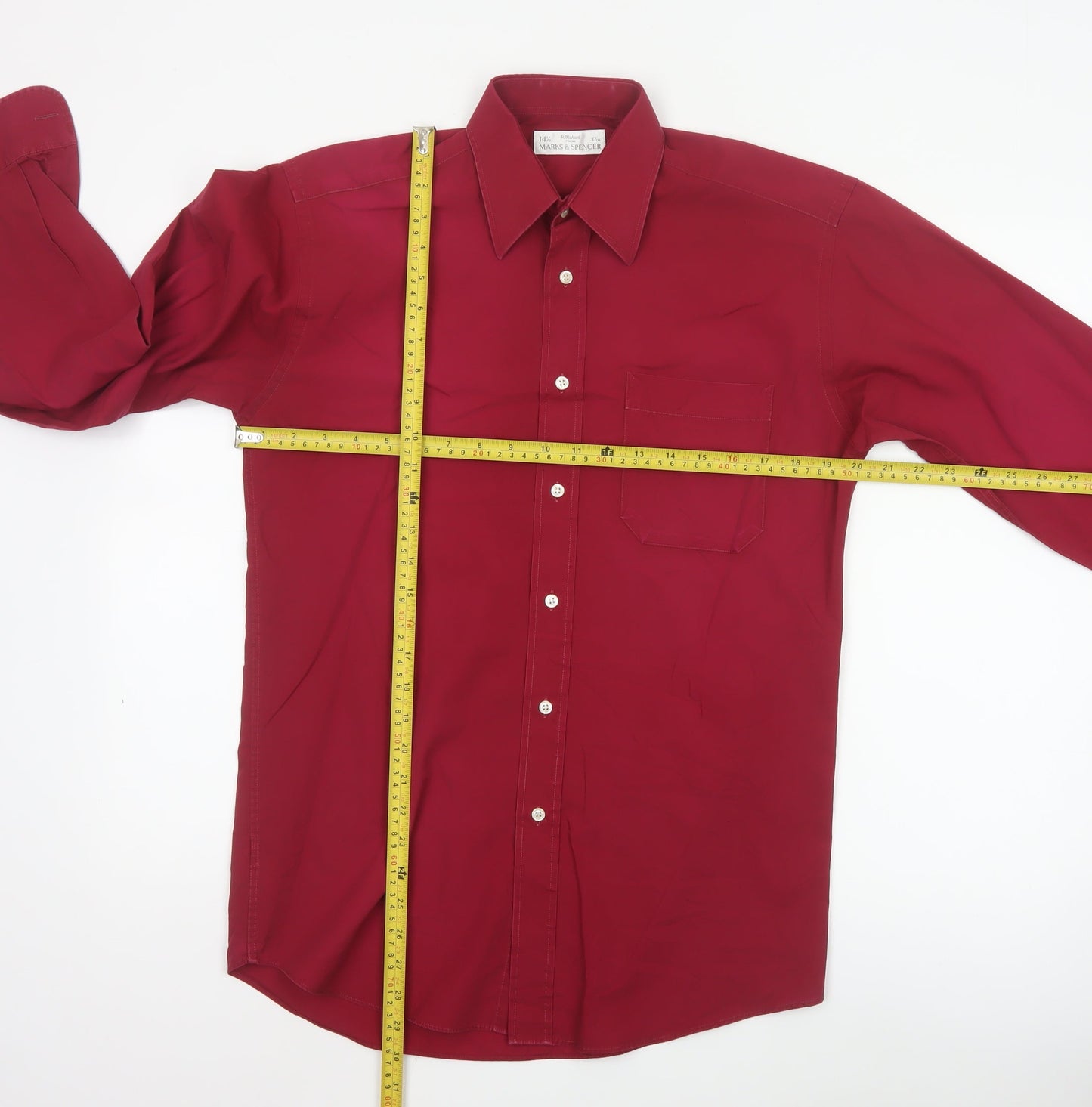 Marks and Spencer St Michael Men's Red 14.5in Long Sleeve Button-Up Shirt