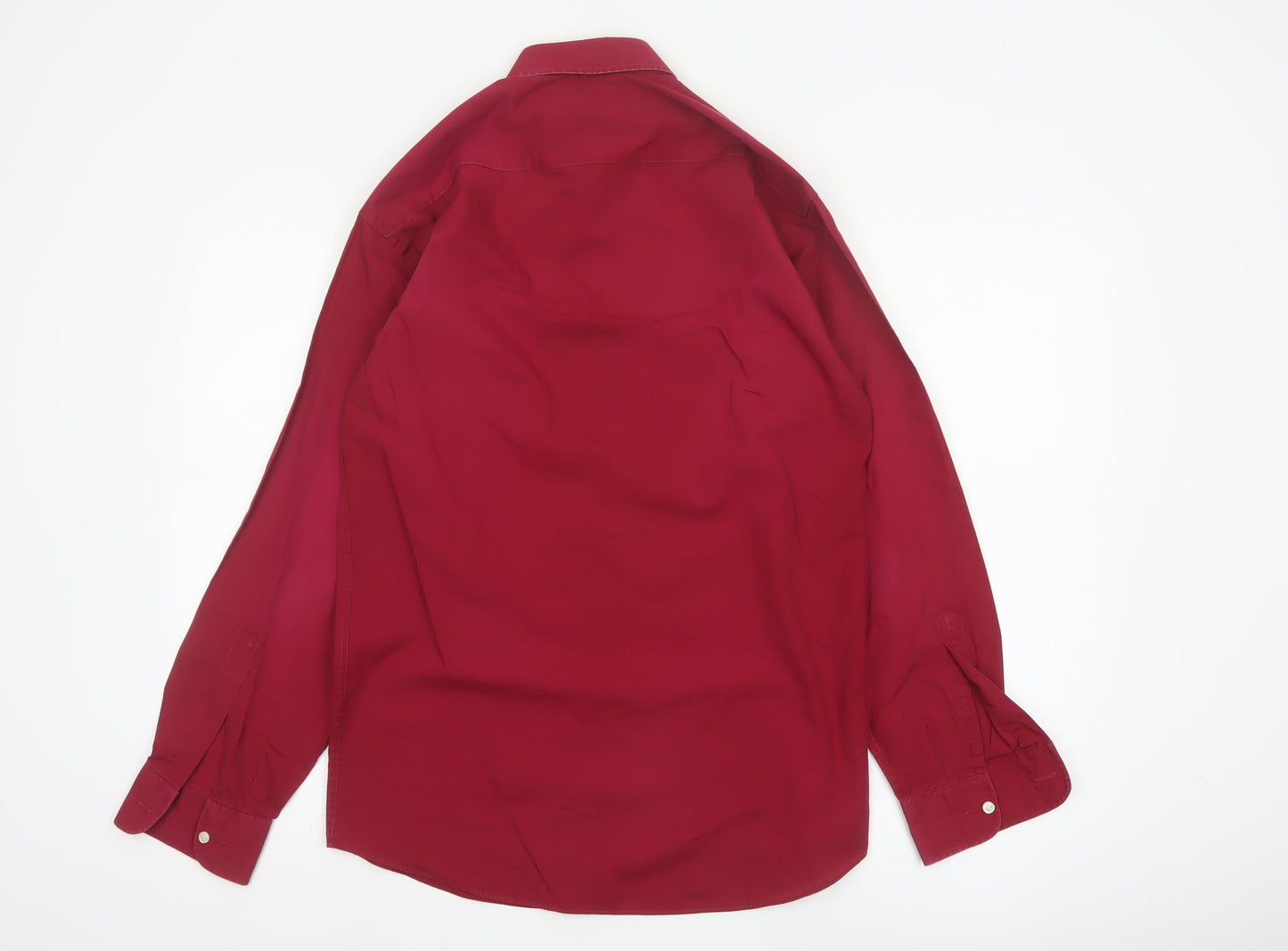 Marks and Spencer St Michael Men's Red 14.5in Long Sleeve Button-Up Shirt