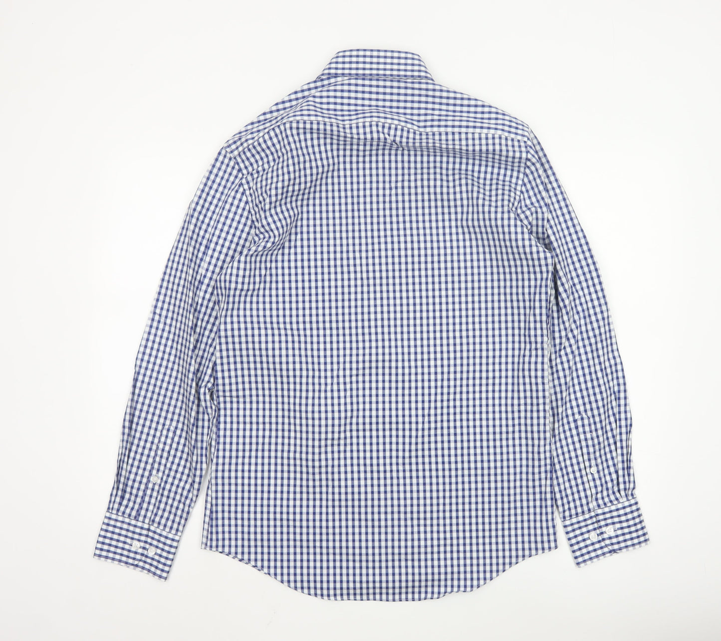 Marks and Spencer Men's Blue Check Tailored Cotton Button-Up Shirt M
