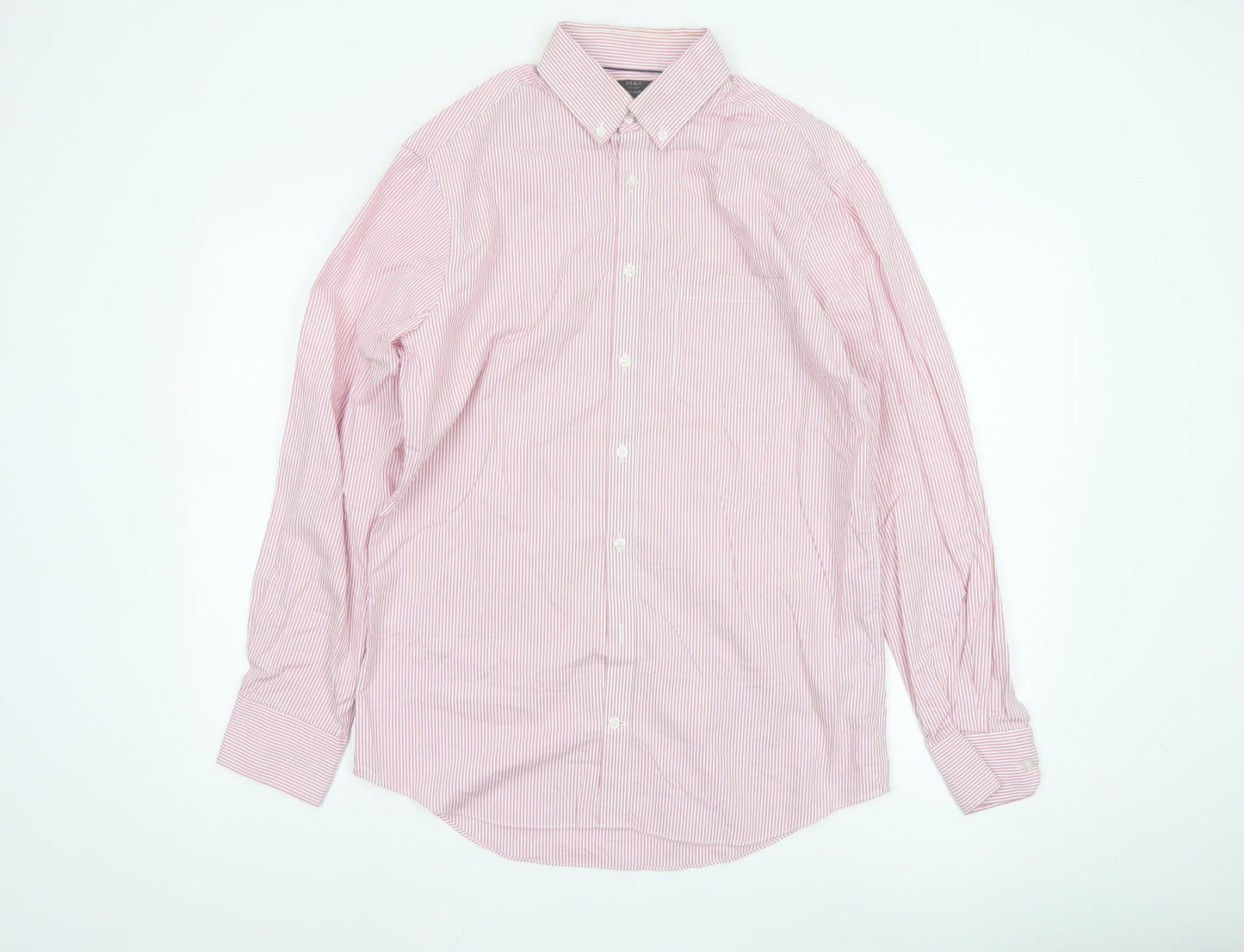 Marks and Spencer Men’s Pink Striped Tailored Cotton Oxford Shirt M