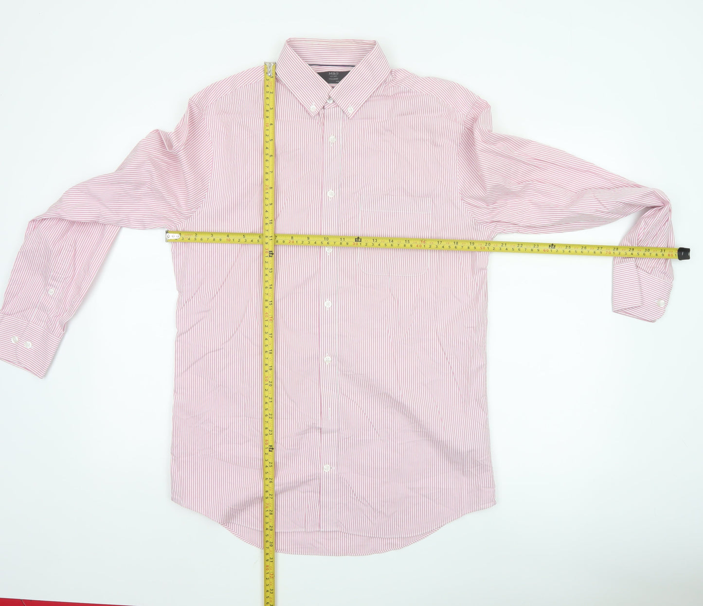 Marks and Spencer Men’s Pink Striped Tailored Cotton Oxford Shirt M