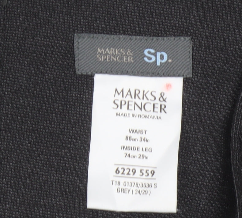 Marks and Spencer Men's Grey Regular Fit Stretch Trousers 34W 29L