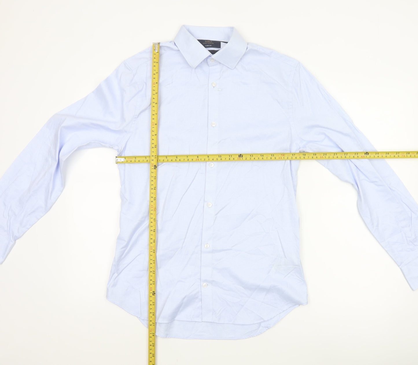 Marks and Spencer Men Blue Slim Fit Long Sleeve Cotton Shirt Size 15