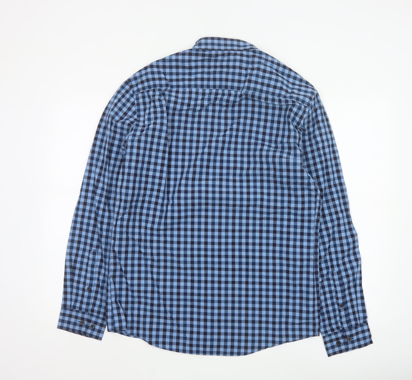 Marks and Spencer Men's Blue Check Regular Fit Cotton Shirt M