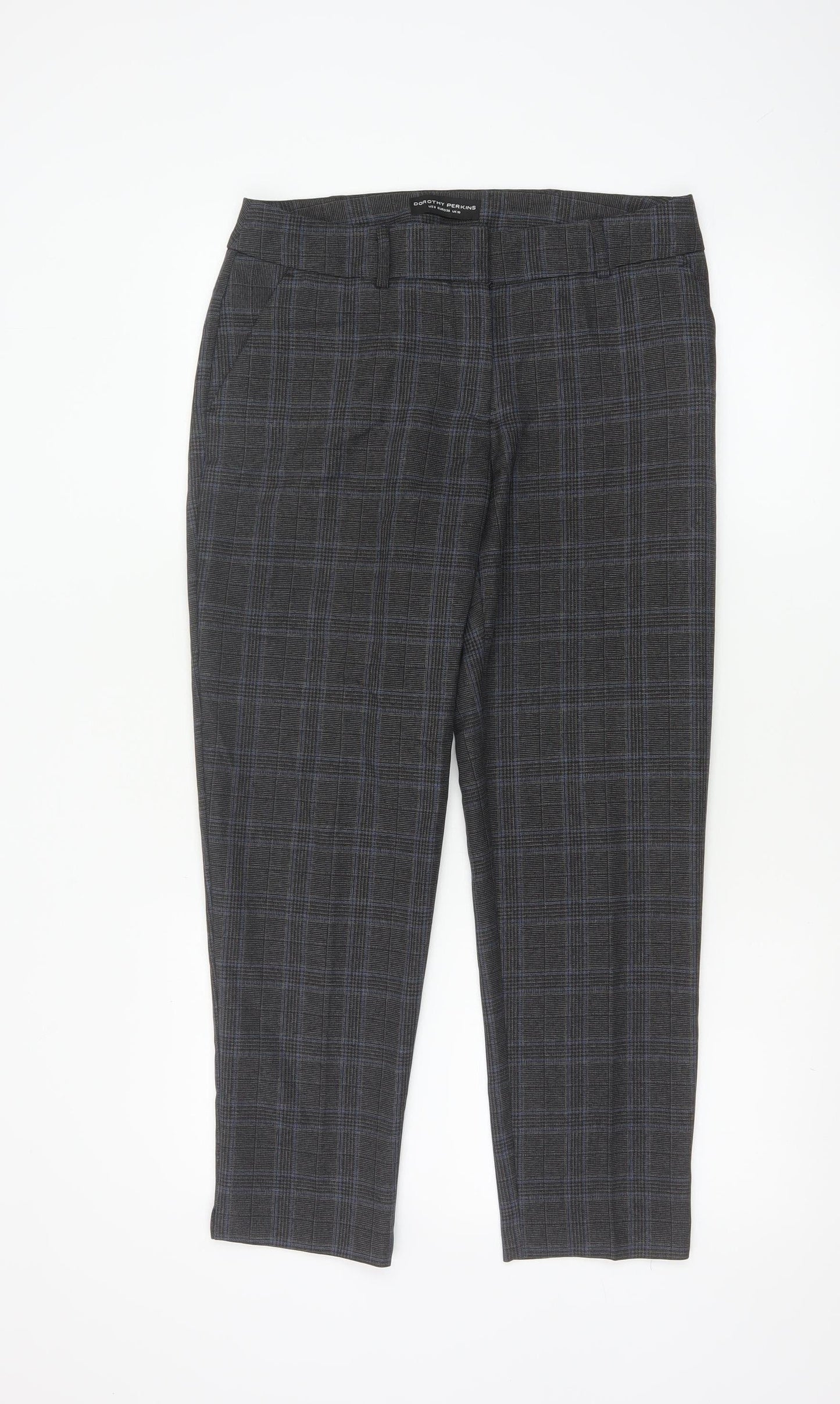 Dorothy Perkins Women's Grey Check Trousers UK 10 Slim Fit Ankle Length
