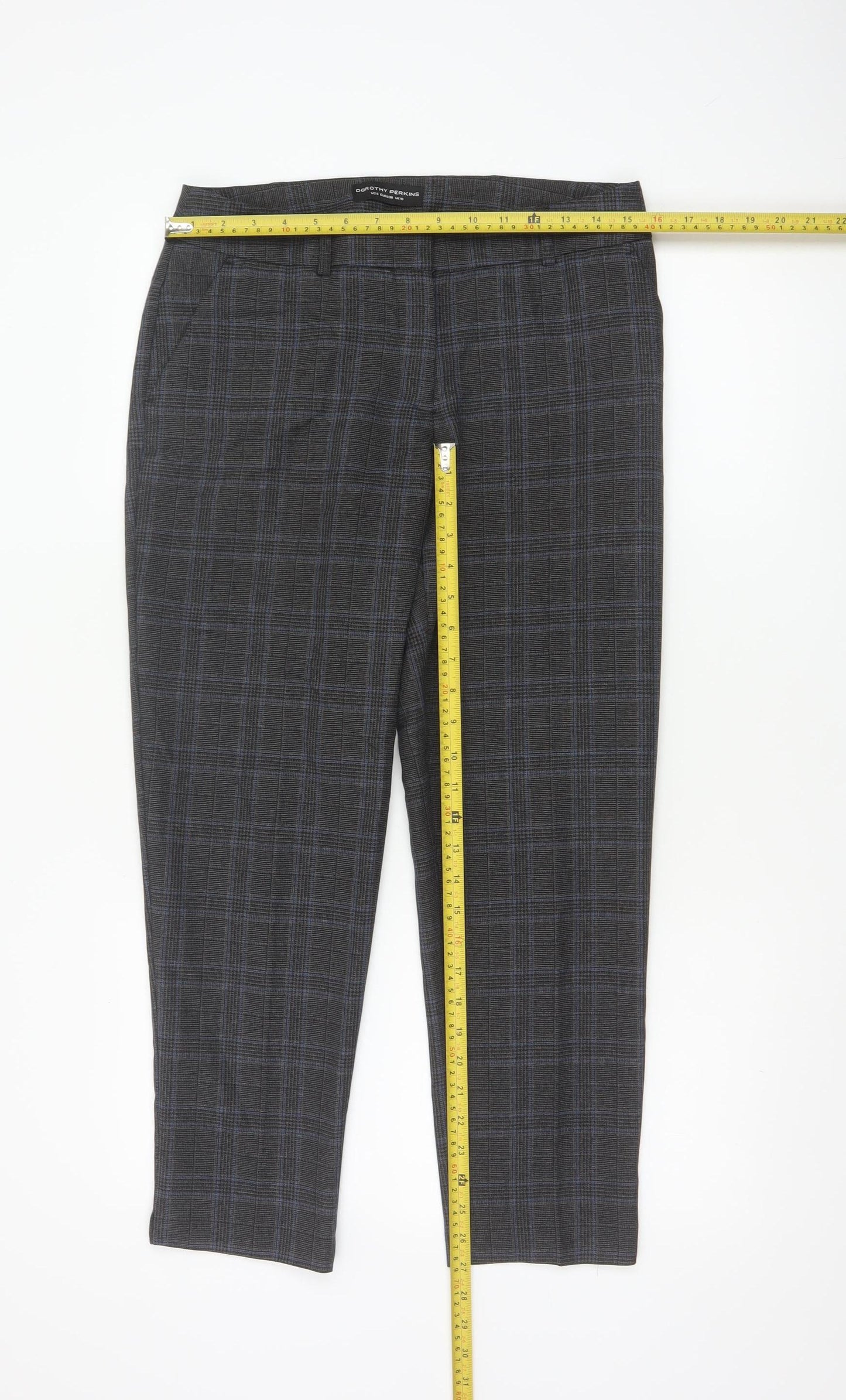 Dorothy Perkins Women's Grey Check Trousers UK 10 Slim Fit Ankle Length