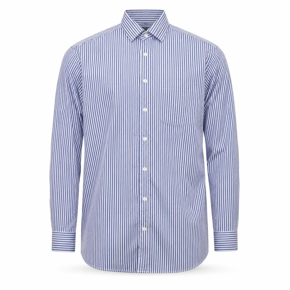 Marks & Spencer Men’s Blue Striped 15.5in Regular Fit Cotton Shirt
