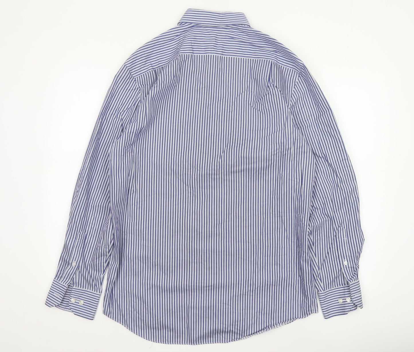 Marks and Spencer Men’s Blue Striped 15.5in Regular Fit Cotton Shirt