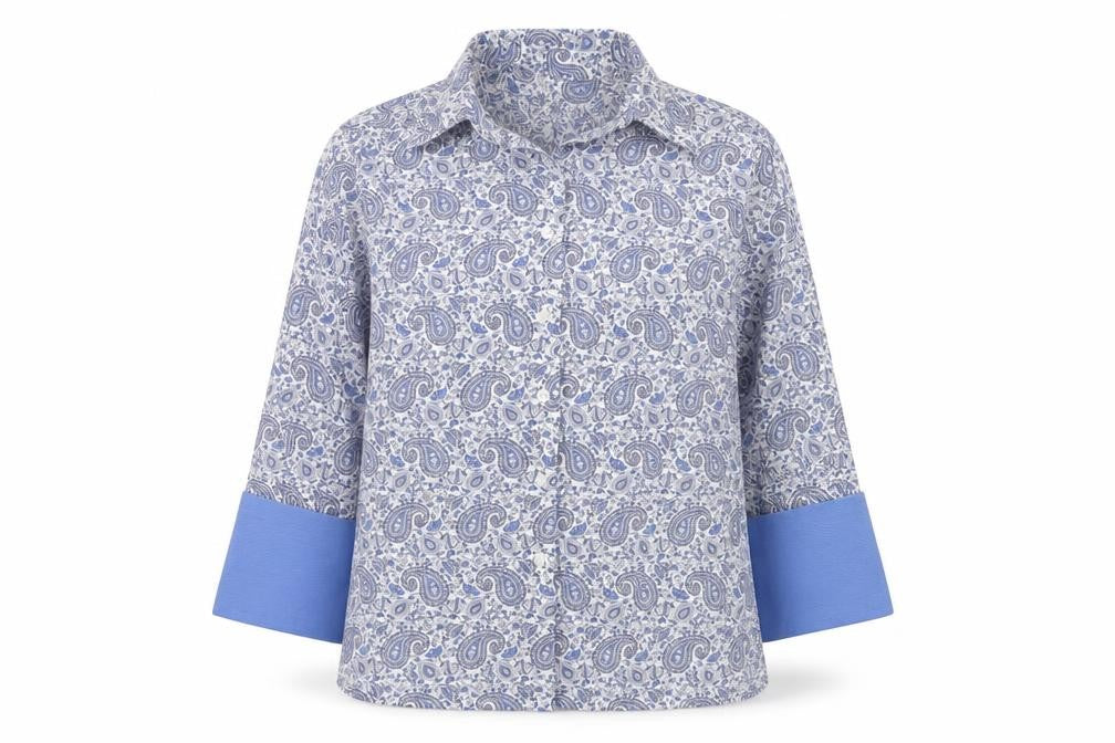 Austin Reed Womens Blue Paisley Cotton Button-Up Shirt Size 12