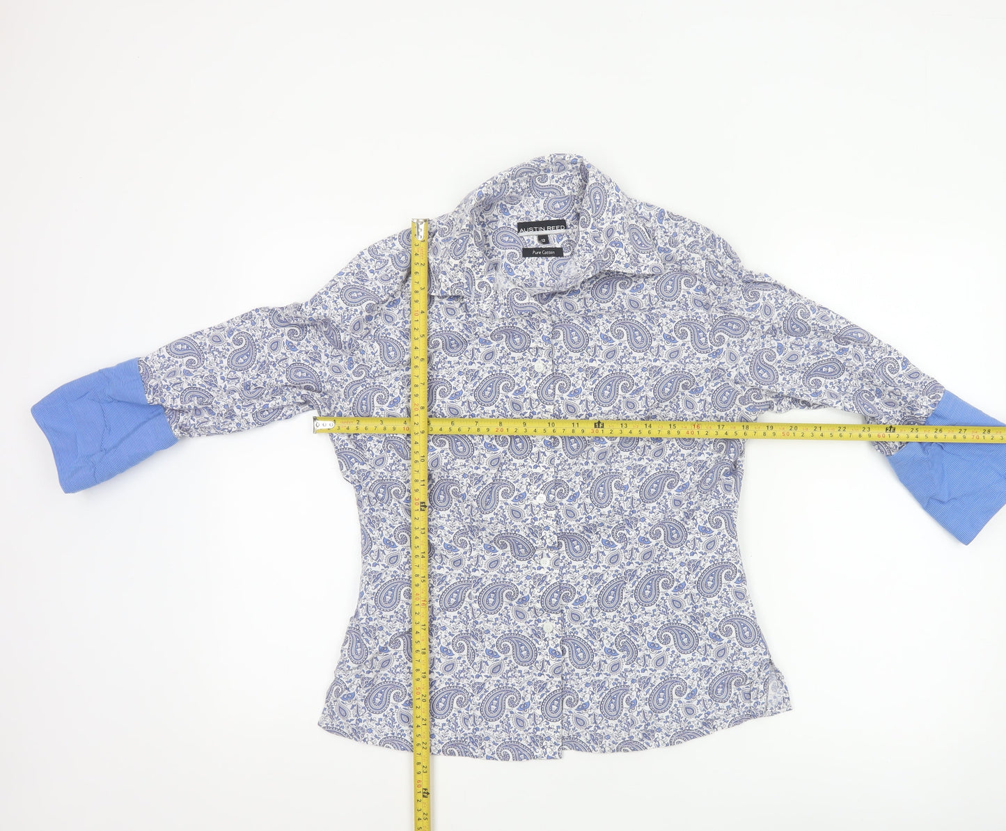 Austin Reed Womens Blue Paisley Cotton Button-Up Shirt Size 12