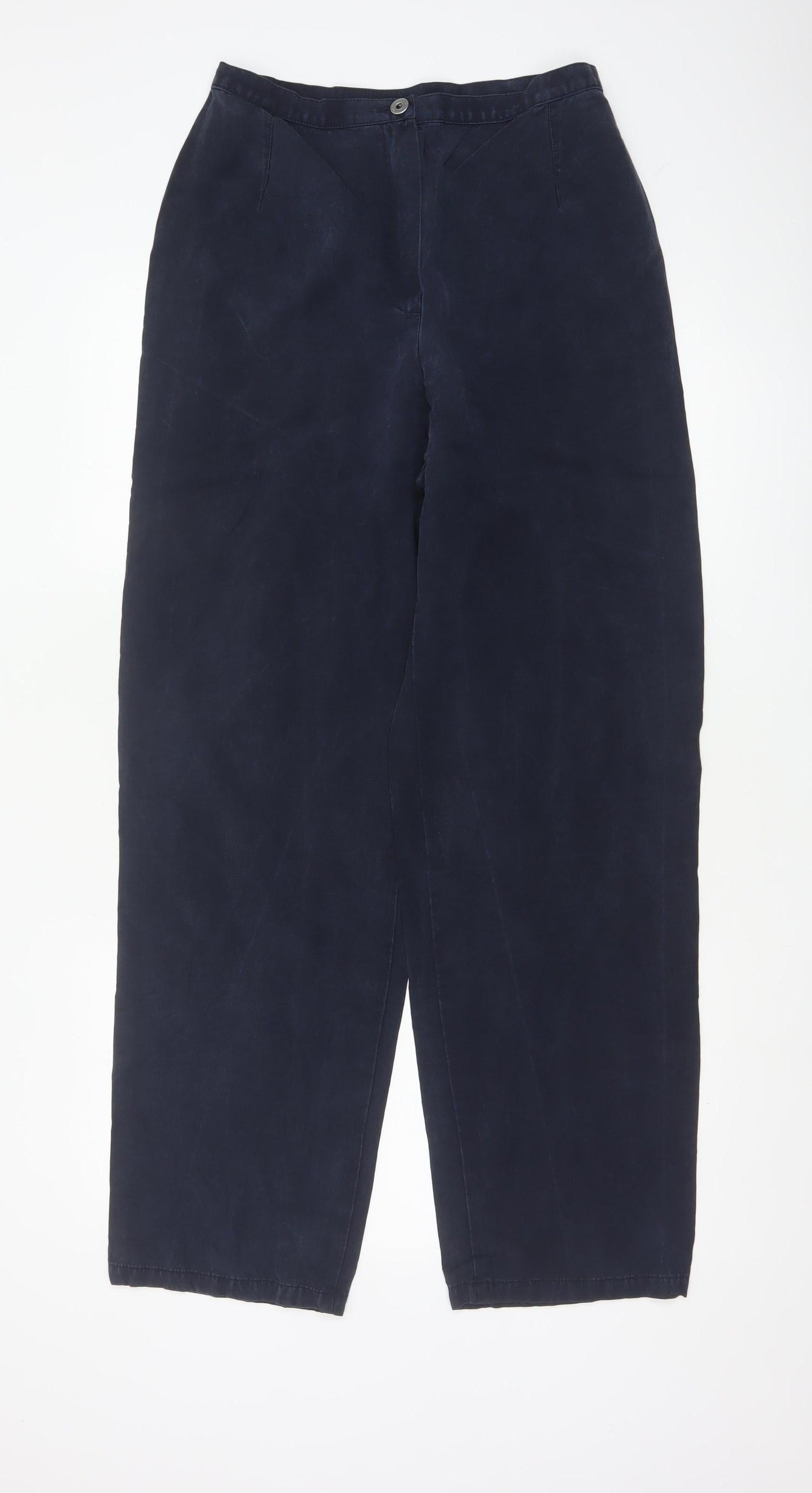 Marks and Spencer Women Dark Navy 14L Wide-Leg Trousers Lyocell Blend