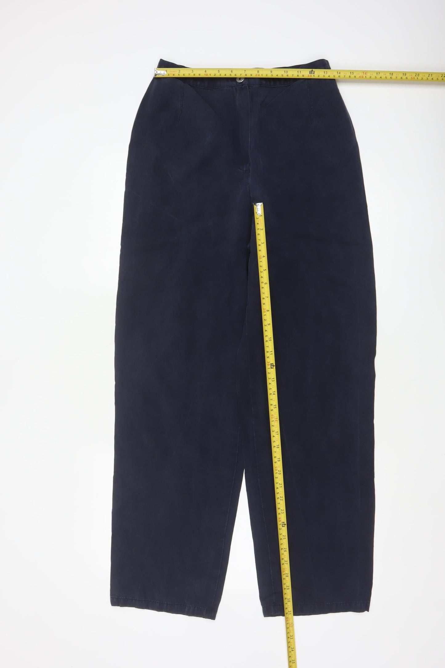 Marks and Spencer Women Dark Navy 14L Wide-Leg Trousers Lyocell Blend