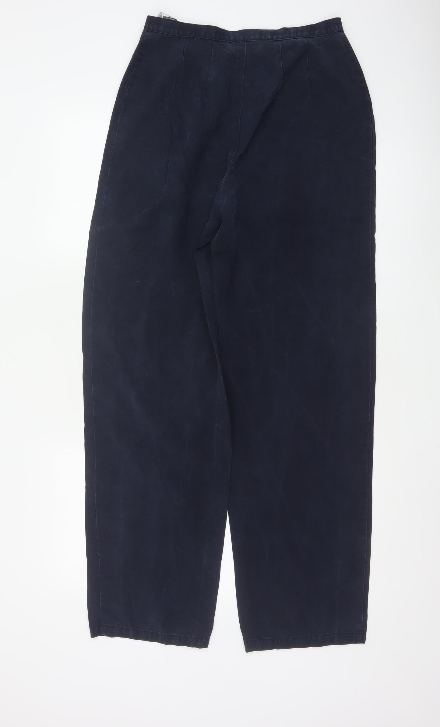 Marks and Spencer Women Dark Navy 14L Wide-Leg Trousers Lyocell Blend