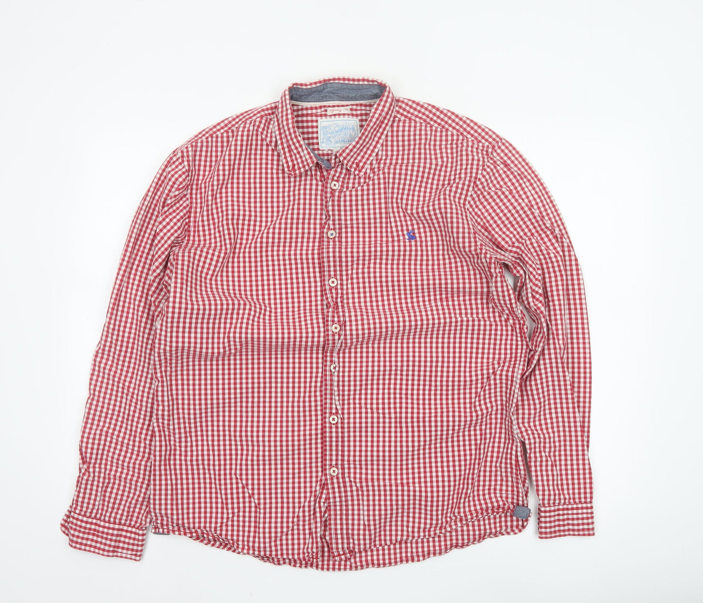 Joules Men's Red Gingham Check Long Sleeve Button-Up Shirt L