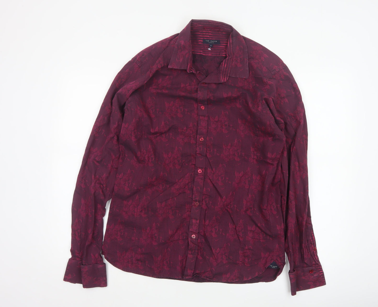 Ted Baker Men's Red Floral Long Sleeve Cotton Button-Up Shirt Size L