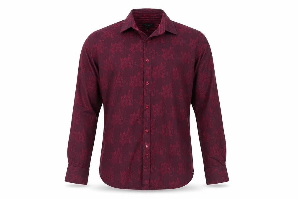 Ted Baker Men's Red Floral Long Sleeve Cotton Button-Up Shirt Size L