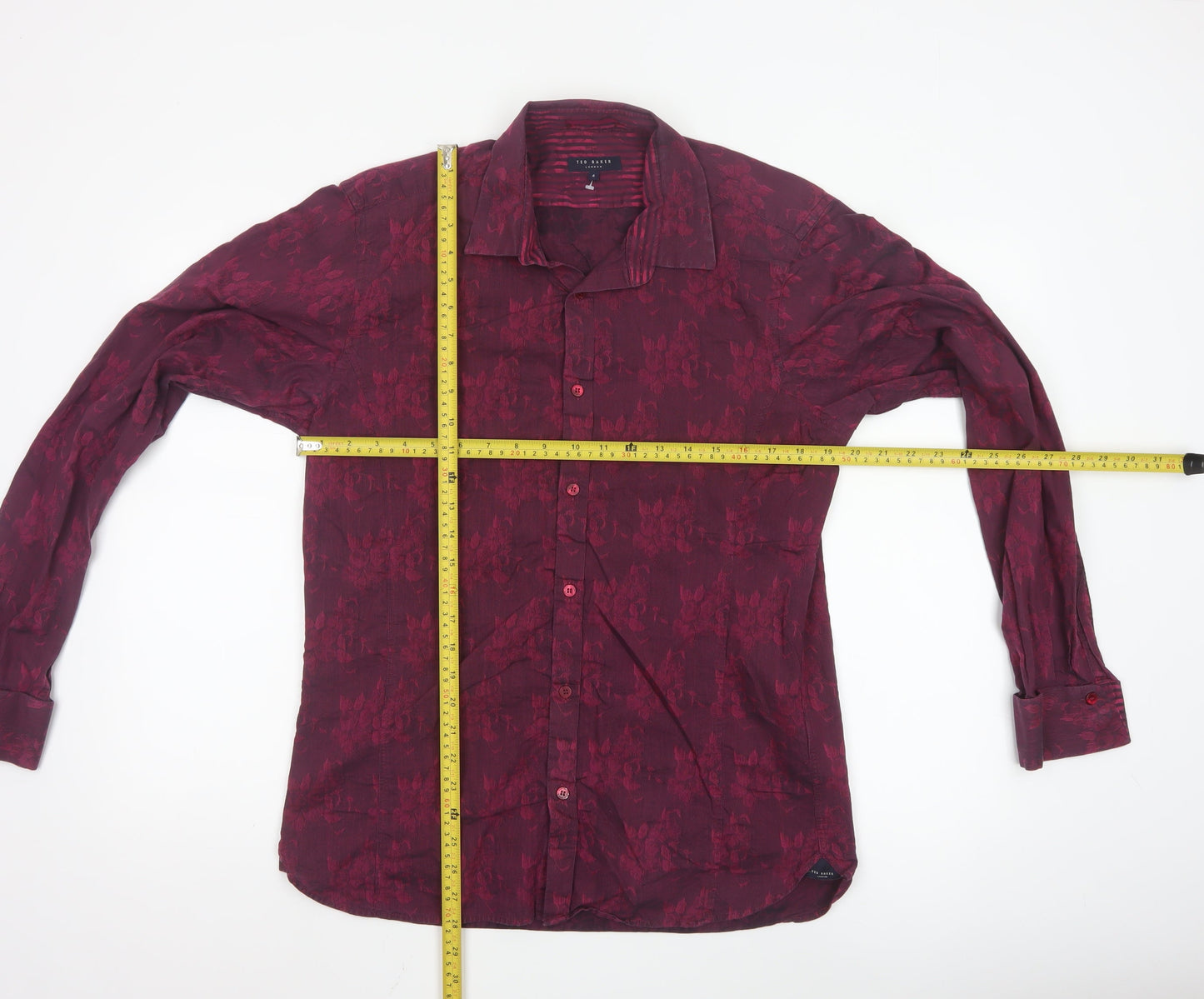 Ted Baker Men's Red Floral Long Sleeve Cotton Button-Up Shirt Size L