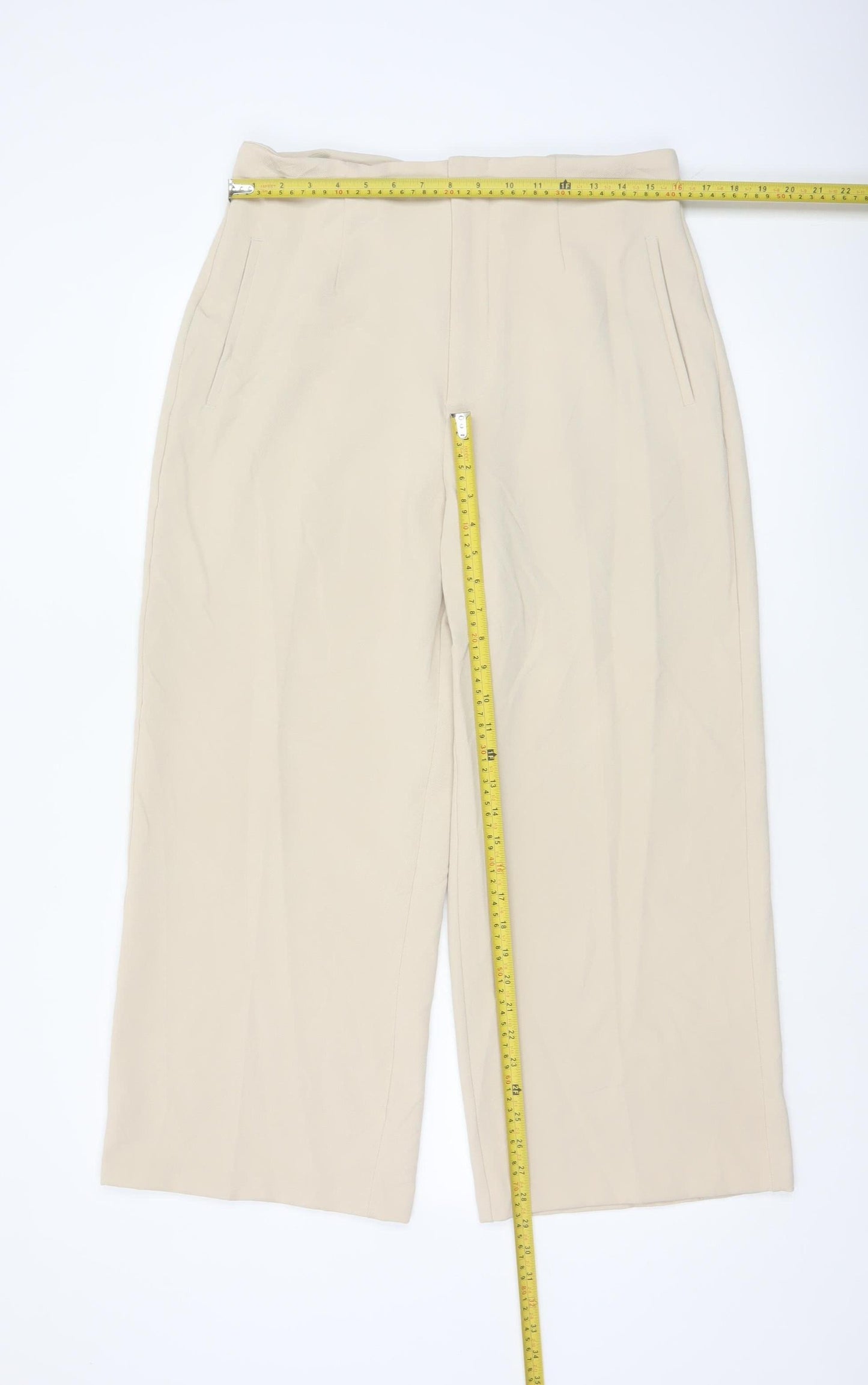 Zara Women Beige Wide-Leg Ankle Trousers XL Elegant Office Style