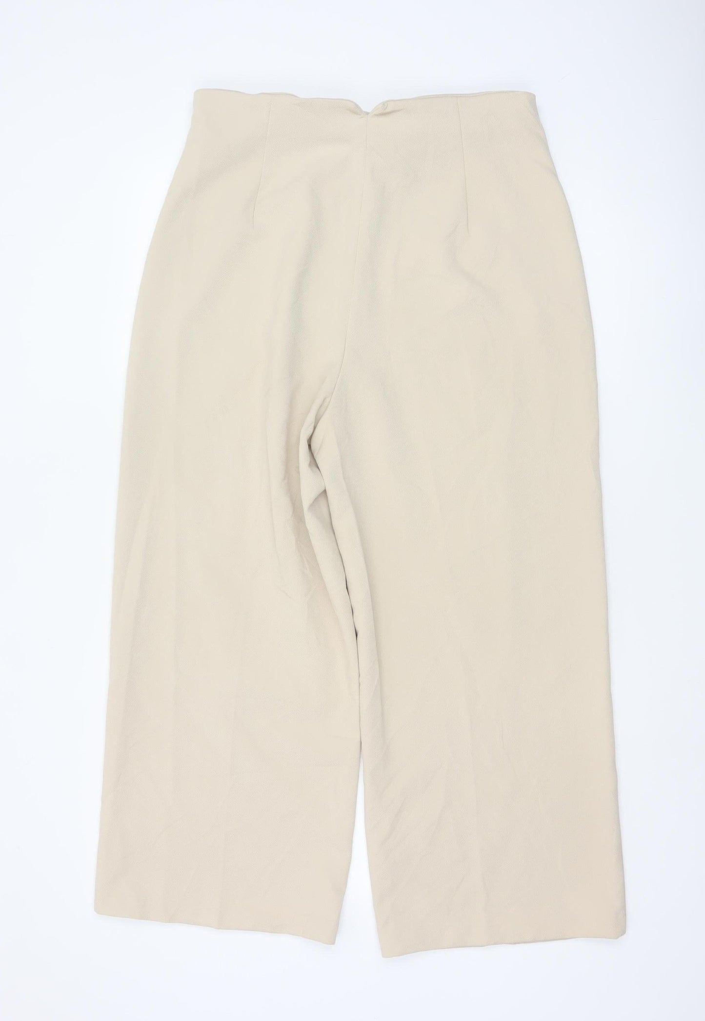 Zara Women Beige Wide-Leg Ankle Trousers XL Elegant Office Style