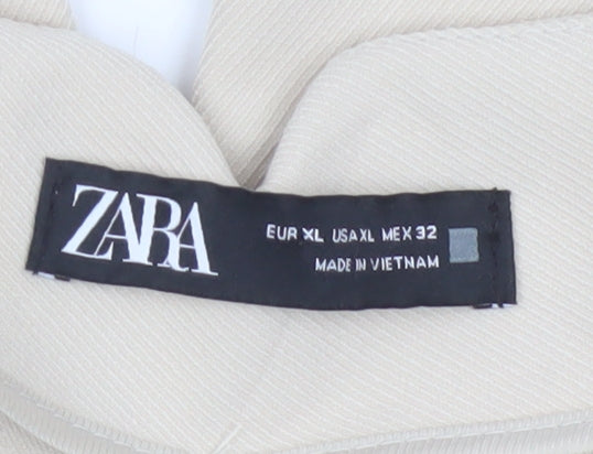 Zara Women Beige Wide-Leg Ankle Trousers XL Elegant Office Style
