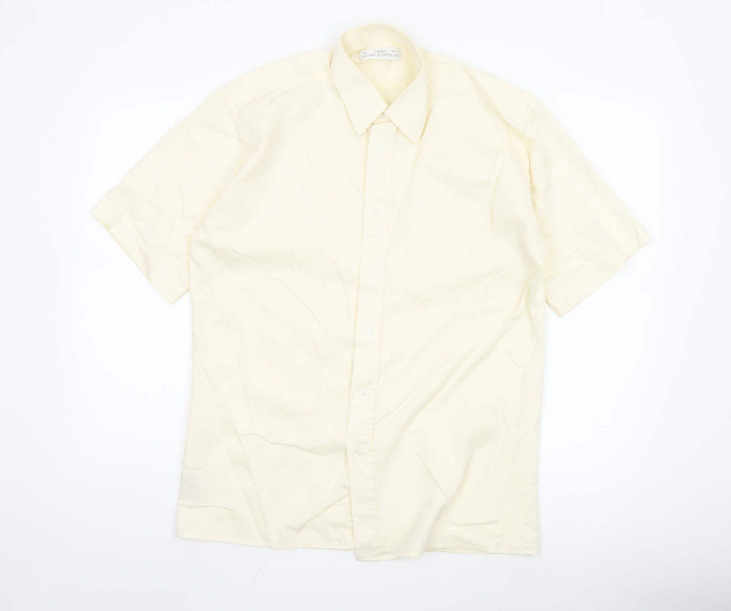 Marks and Spencer St Michael Men's Ivory Short Sleeve Button-Up Shirt Size 15