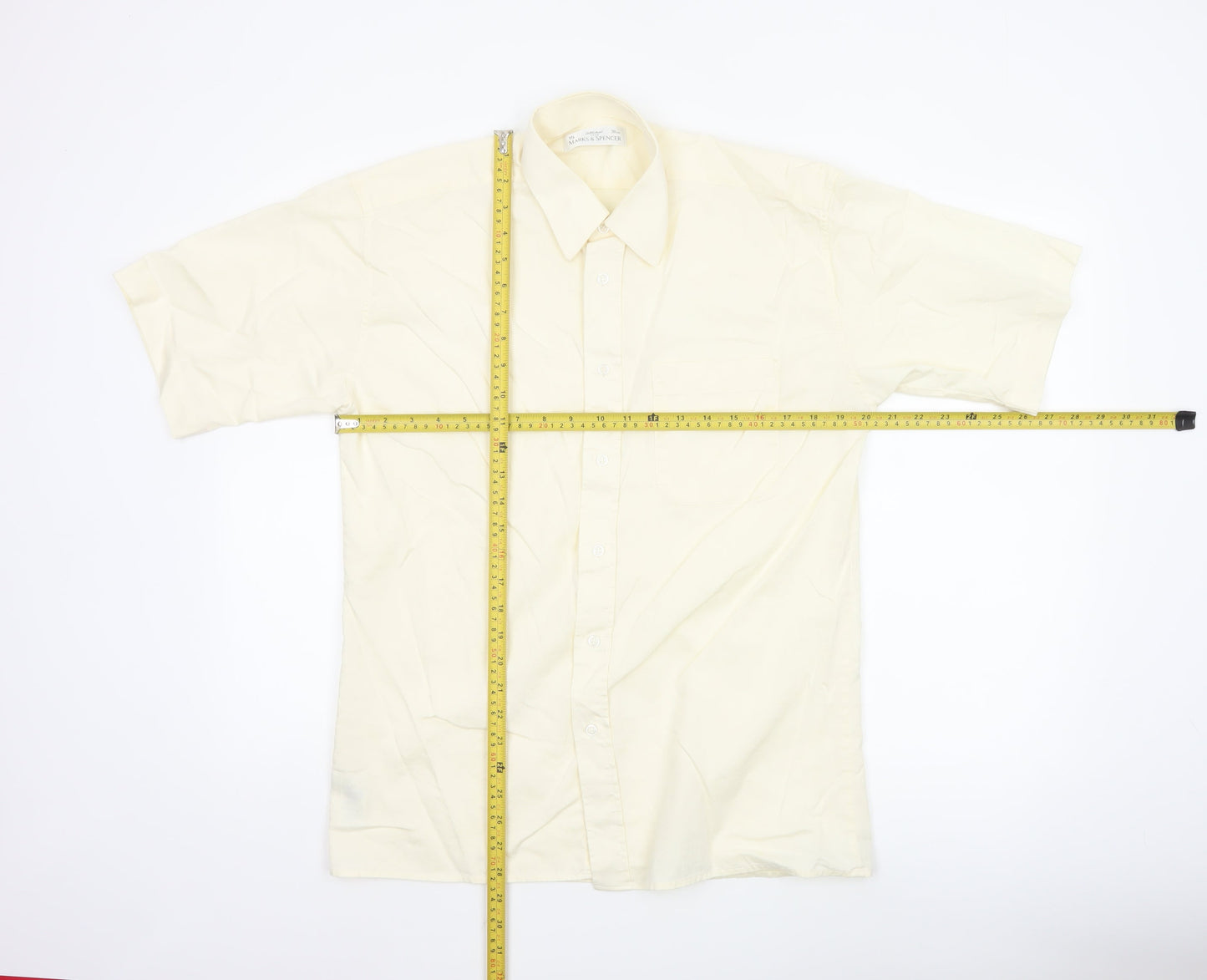Marks and Spencer St Michael Men's Ivory Short Sleeve Button-Up Shirt Size 15