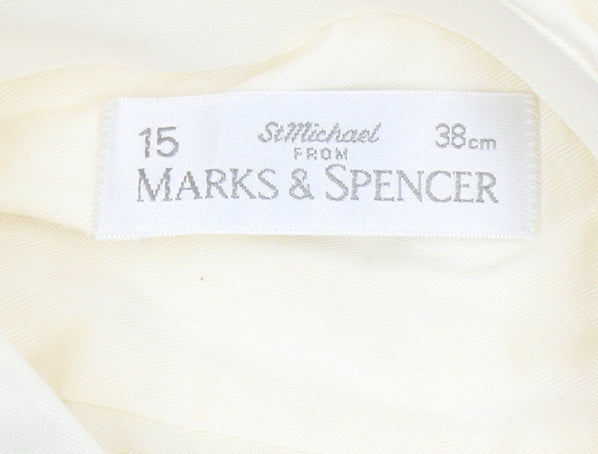 Marks and Spencer St Michael Men's Ivory Short Sleeve Button-Up Shirt Size 15