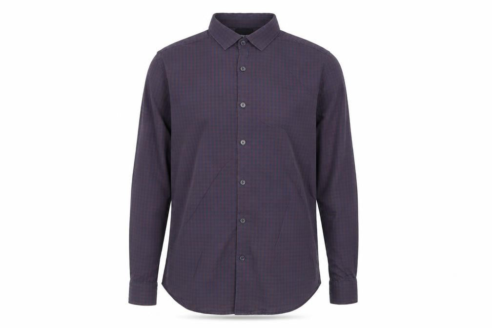 Burton Menswear London Men's Blue and Brown Check Long Sleeve Button-Up Shirt Size M