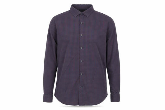 Burton Menswear London Men's Blue and Brown Check Long Sleeve Button-Up Shirt Size M
