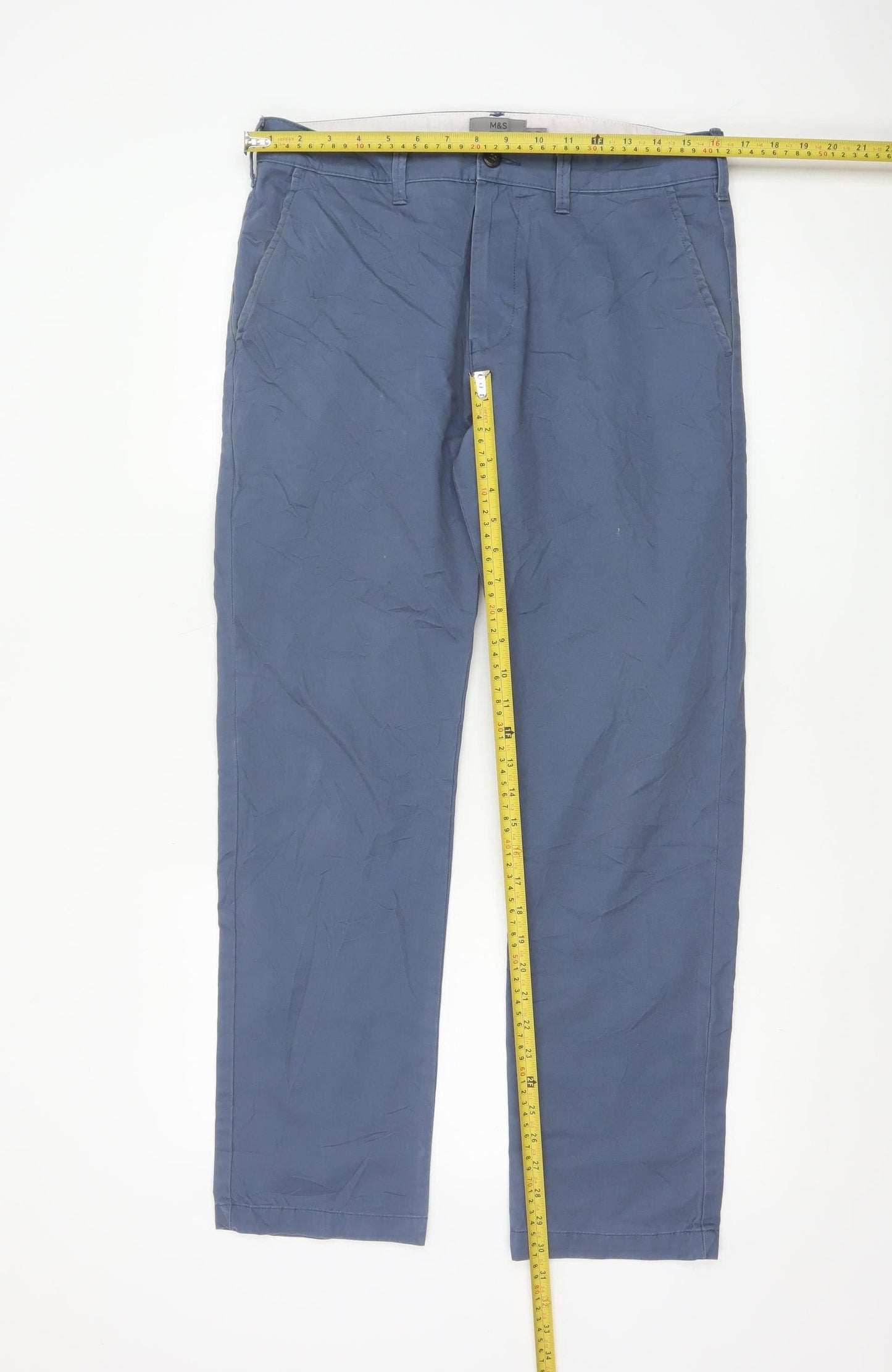 Marks and Spencer Men's Blue Chino Trousers 32W 31L Straight Fit
