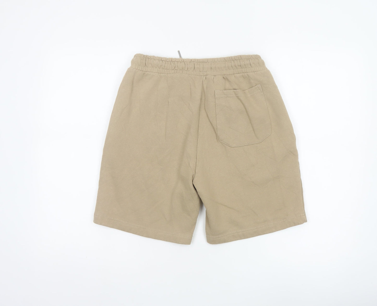 Brave Soul Men Beige Sweat Shorts S Elastic Waist Casual