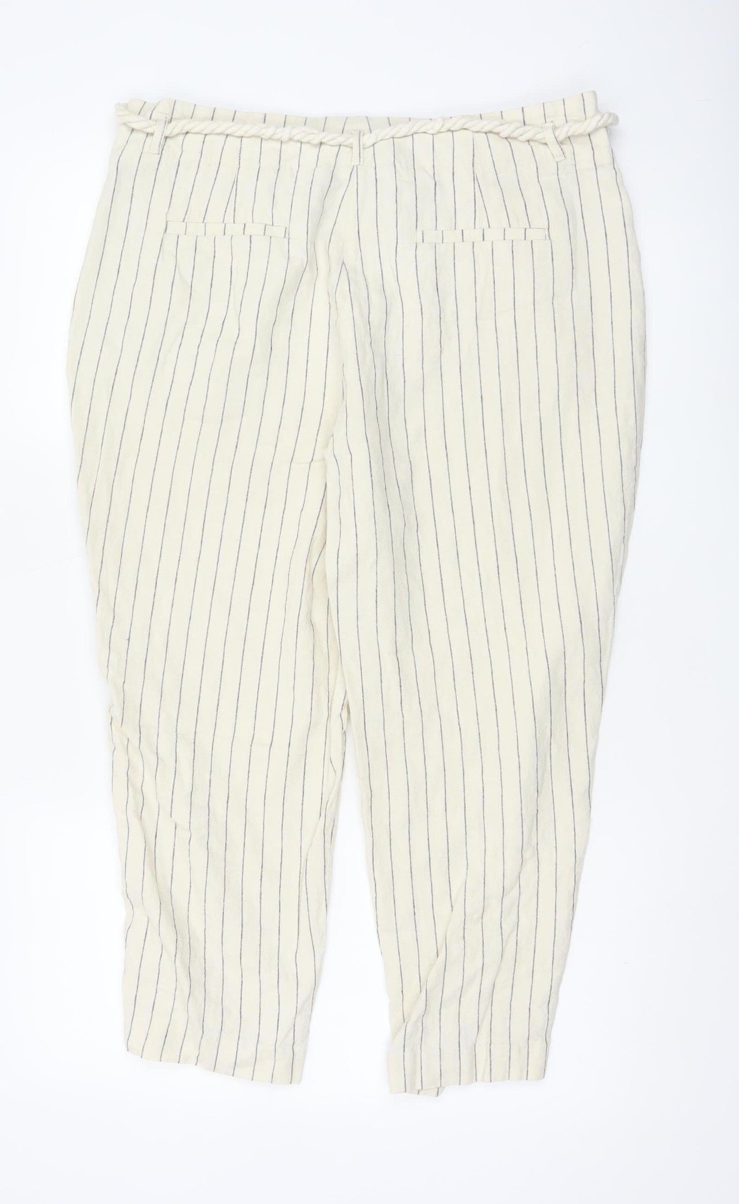 Marks and Spencer Women’s Beige Striped Linen Paperbag Trousers Size 16