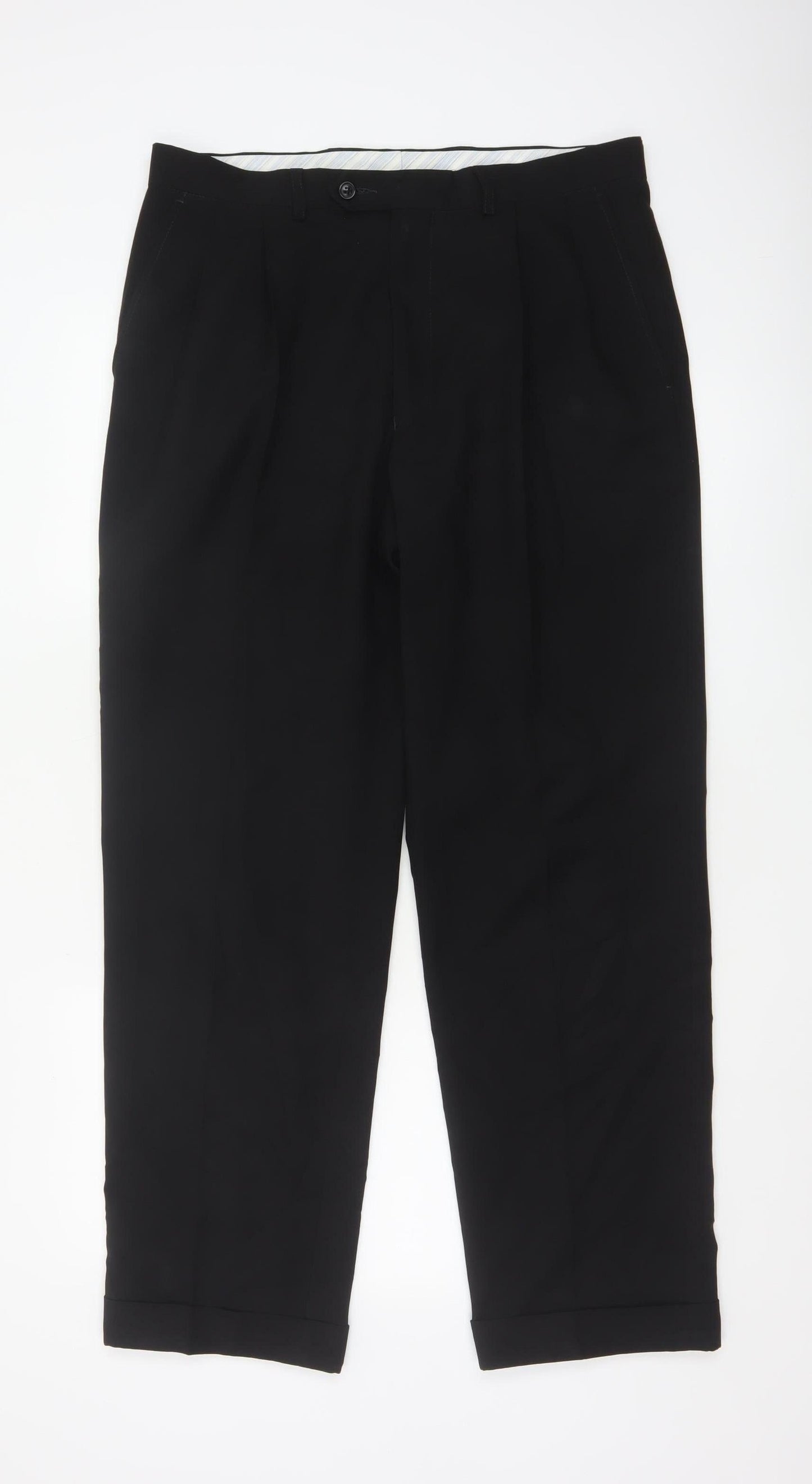 Marks and Spencer Men's Black 34x31 Pleated Dress Pants