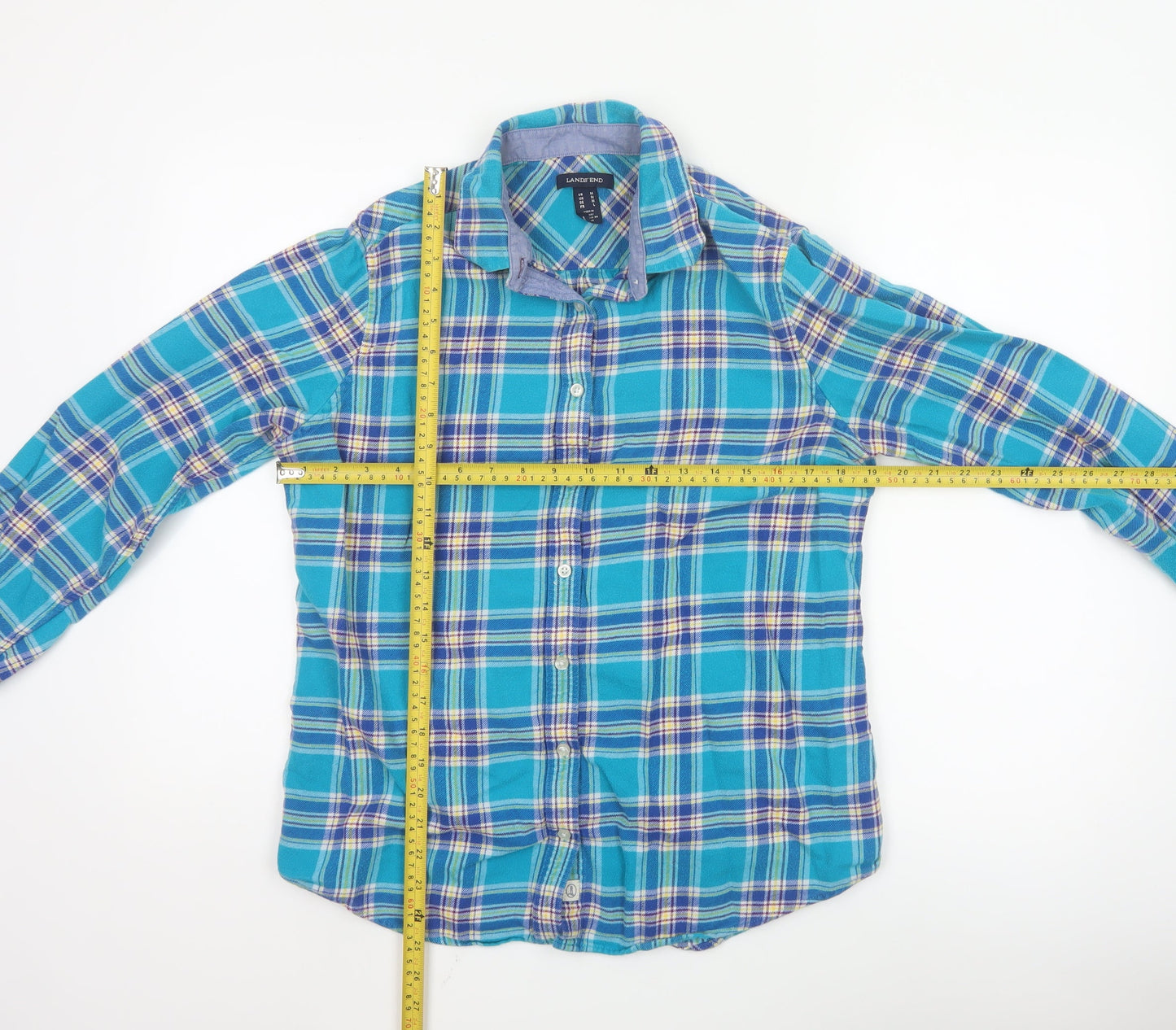 Lands' End Women's Blue Plaid Flannel Button-Up Shirt Size M