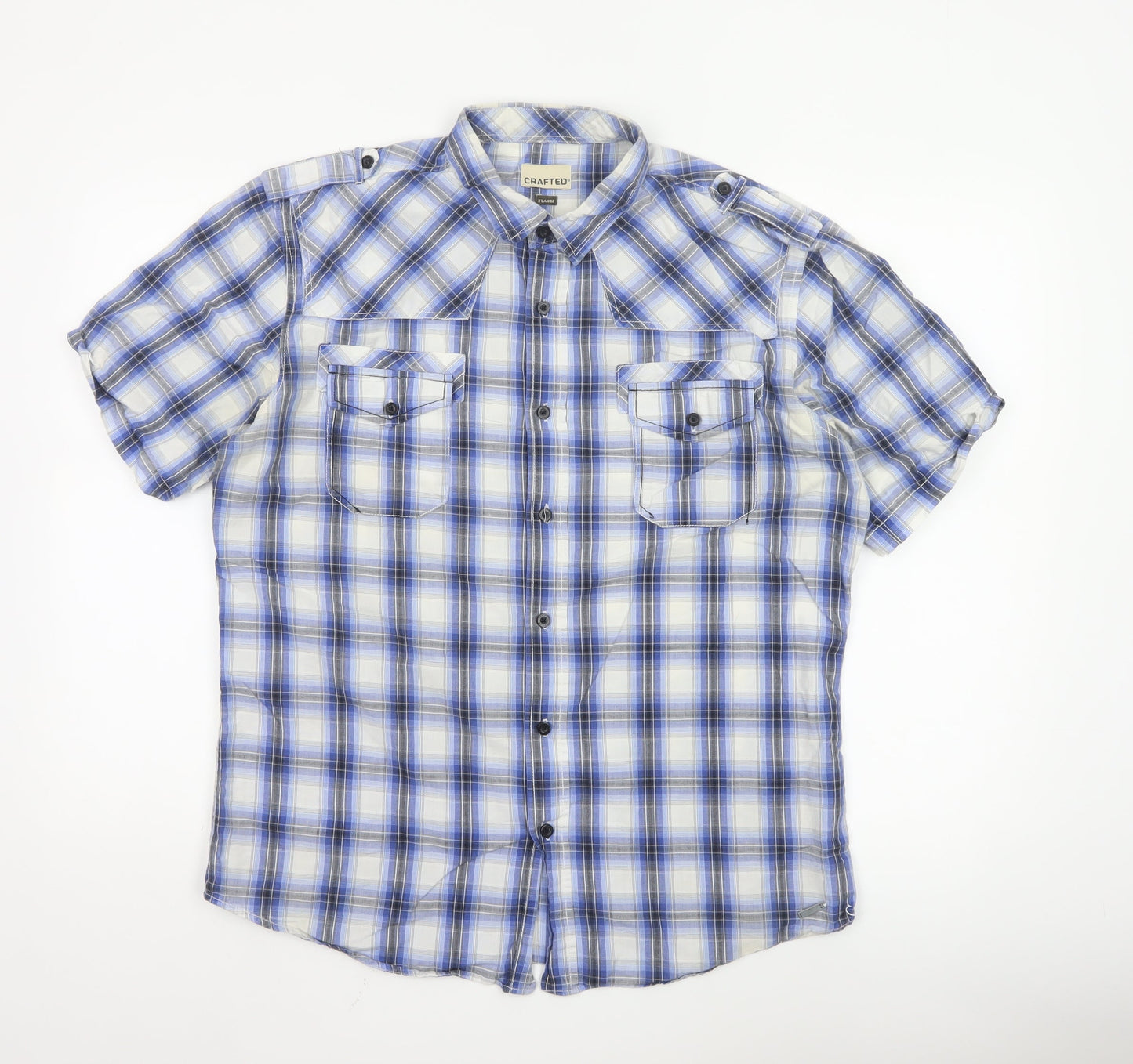 Crafted Men's Blue Check Short Sleeve Button-Up Shirt XL