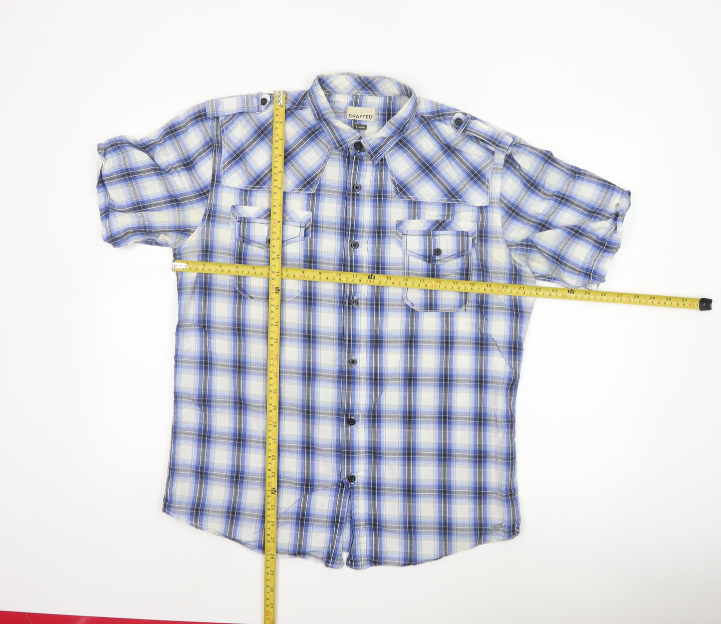 Crafted Men's Blue Check Short Sleeve Button-Up Shirt XL