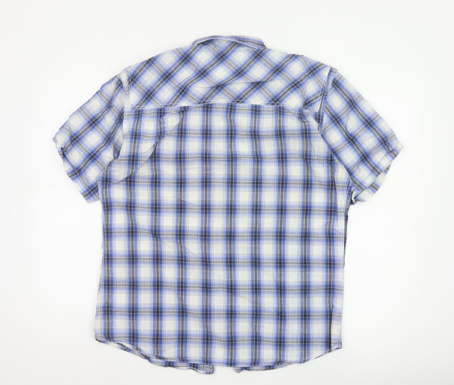Crafted Men's Blue Check Short Sleeve Button-Up Shirt XL