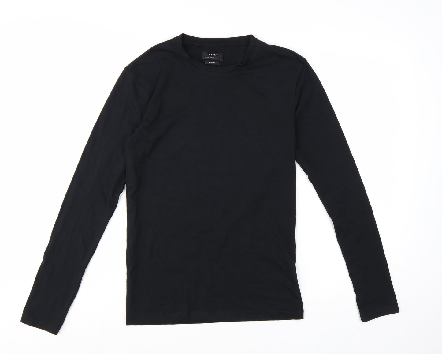 ZARA Men’s Black Slim Fit Long Sleeve Cotton T-Shirt Size S