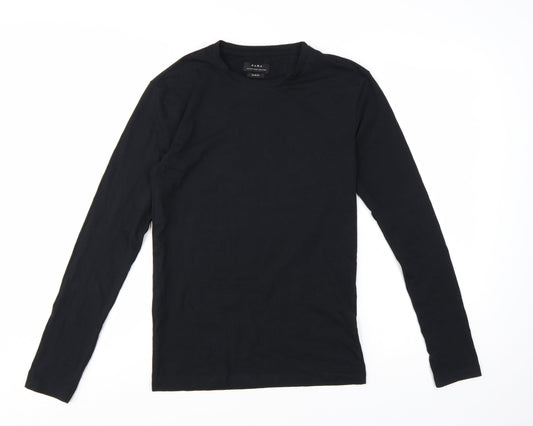 ZARA Men’s Black Slim Fit Long Sleeve Cotton T-Shirt Size S