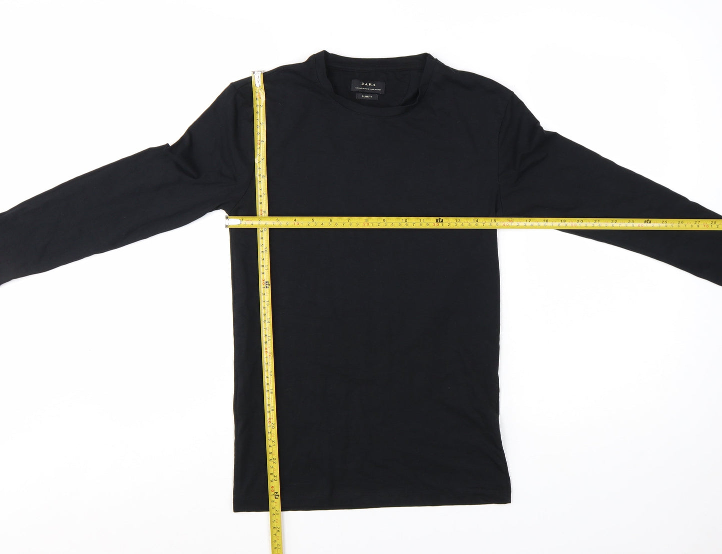 ZARA Men’s Black Slim Fit Long Sleeve Cotton T-Shirt Size S