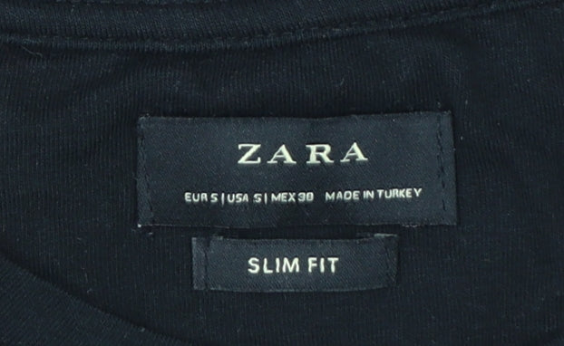 ZARA Men’s Black Slim Fit Long Sleeve Cotton T-Shirt Size S