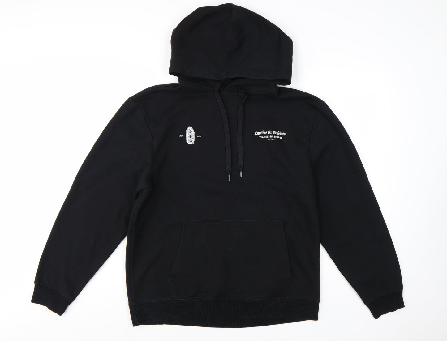 River Island Men's Black Pullover Hoodie M Graphic Print Fleece