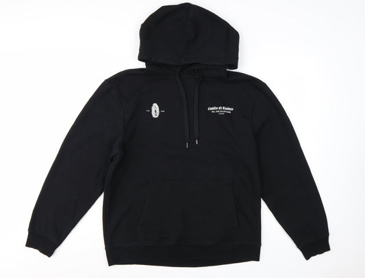 River Island Men's Black Pullover Hoodie M Graphic Print Fleece