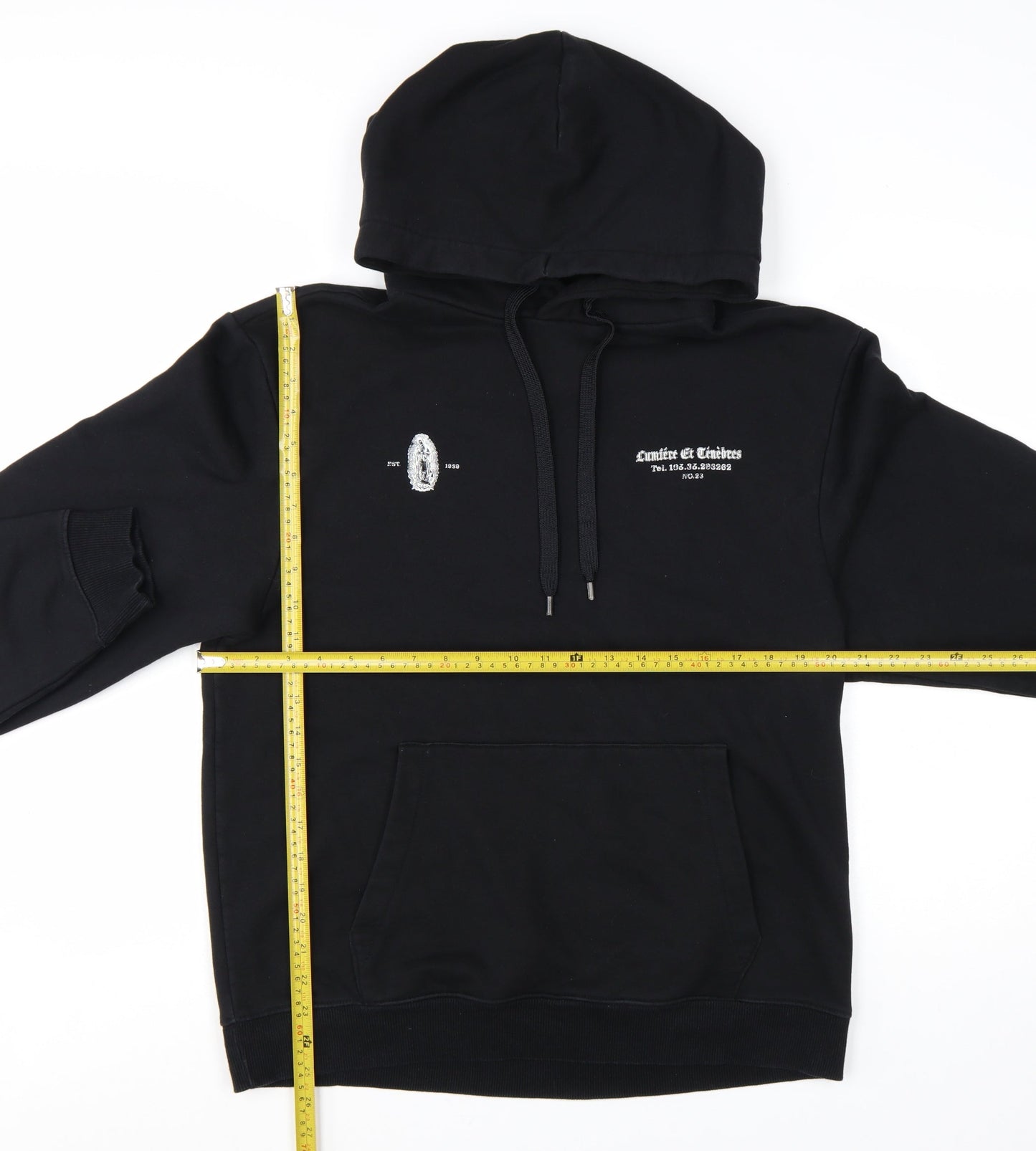 River Island Men's Black Pullover Hoodie M Graphic Print Fleece